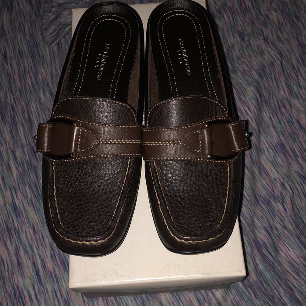 Liz Claiborne backless brown loafers